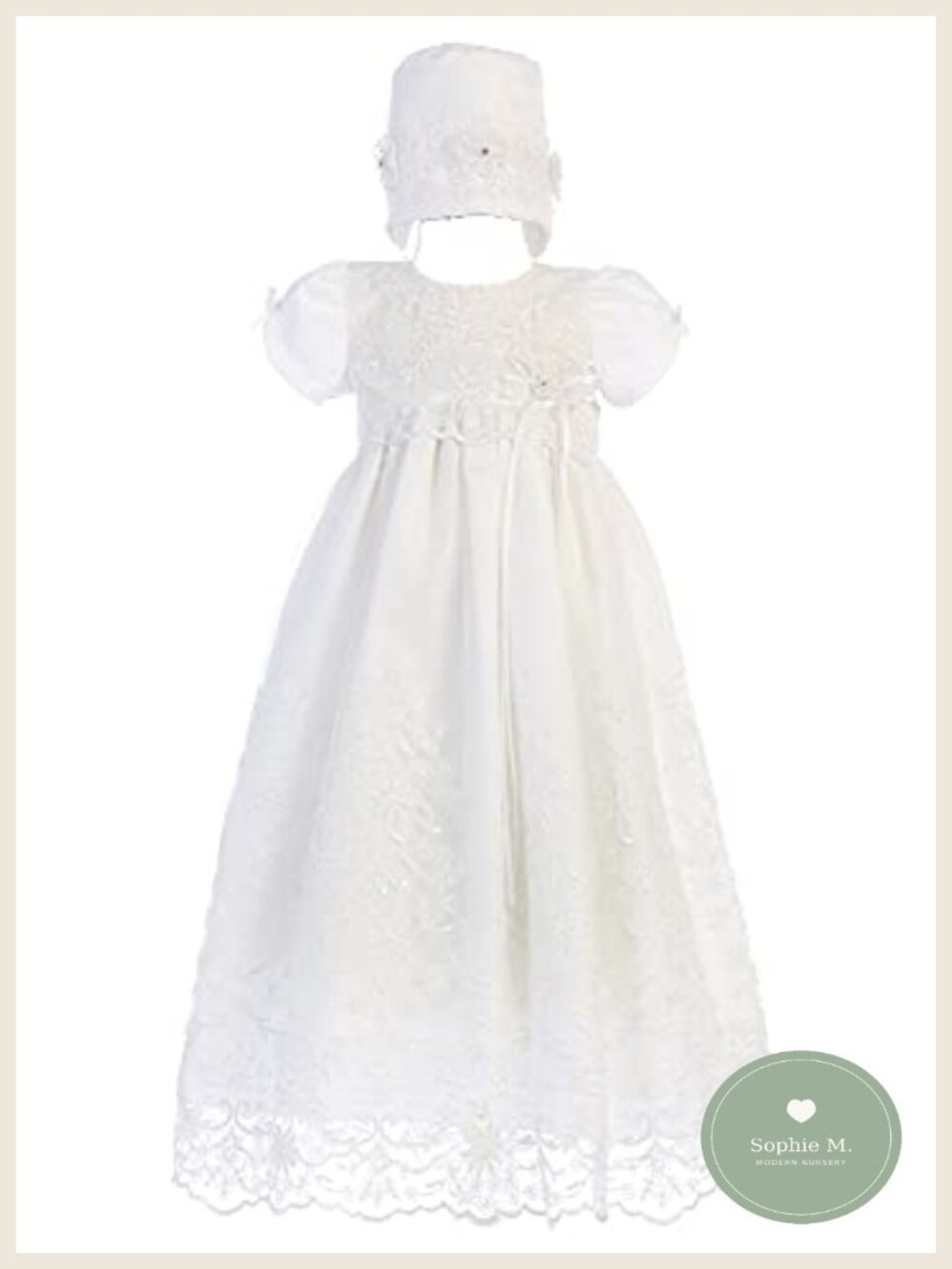 Baby Girls Baptism Christening Dress Embroidered Tulle Bonnet